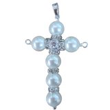 Sterling Silver Bail, CZ and Shell Pearl Cross pendant 58mm-jewellery-Beadthemup