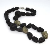 Pyrite and Lava nugget necklace-beads incl pearls-Beadthemup