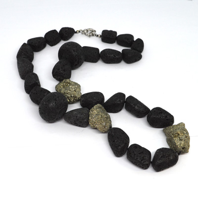 Pyrite and Lava nugget necklace