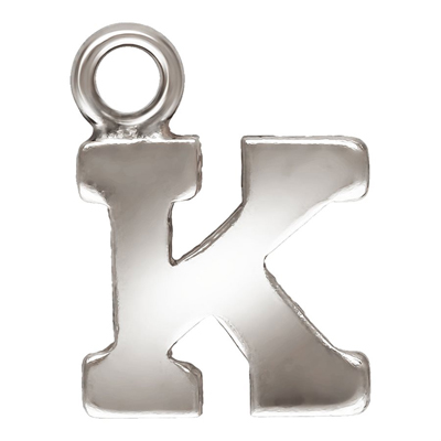 Sterling Silver letter "K" 0.5mm thick 6.0mm x 5.6mm