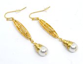 Long Faux Pearl Gold Earring-findings-Beadthemup