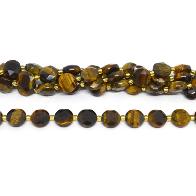 Tiger Eye Faceted Coin 10mm strand 32 beads