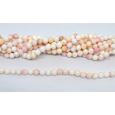 Pink Shell polished round 6mm strand 66 beads