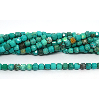 Turquoise (dyed) faceted cube 6mm strand 68 beads