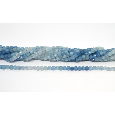 Aquamarine faceted cube 4mm strand 82 beads