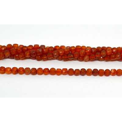 Carnelian faceted cube 4mm strand 82 beads