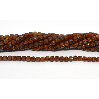 Hessonite Garnet faceted cube 4mm strand 80 beads