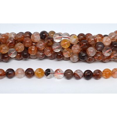 Red Iron/Hematoid Quartz polished round 10mm strand 36 beads
