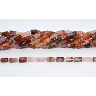 Red Iron/Hematoid Quartz Faceted Tube 8x11mm strand 30 beads