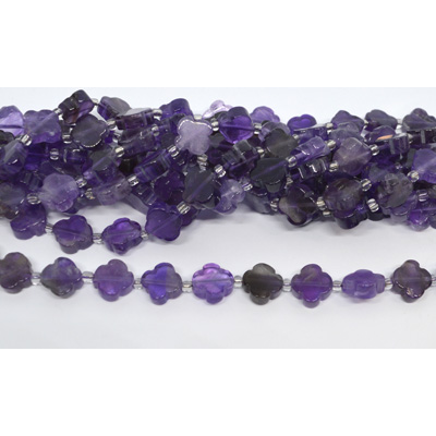Amethyst 11mm 4 leaf Clover 19cm strand 15 beads