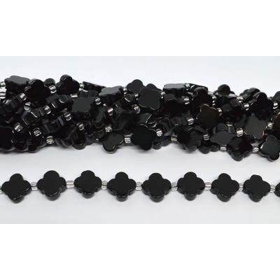 Black Obsidian 11mm 4 leaf Clover 19cm strand 15 beads
