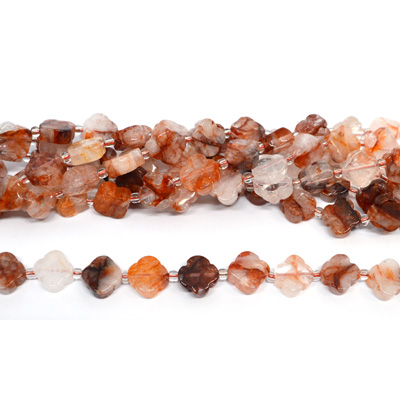 Red Iron/Hematoid Quartz 11mm 4 leaf Clover 19cm strand 15 beads