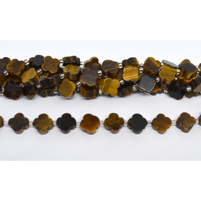 Tiger Eye 11mm 4 leaf Clover 19cm strand 15 beads