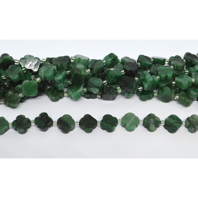 Green Lepidolite 11mm 4 leaf Clover 19cm strand 15 beads