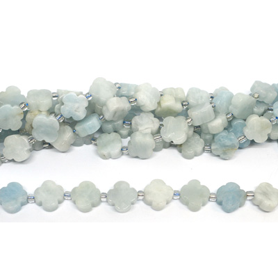 Aquamarine 11mm 4 leaf Clover 19cm strand 15 beads