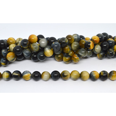 Blue Tiger Eye (dyed) polished round 12mm strand 32 beads