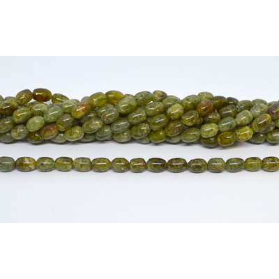 Green Garnet polished oval nugget 6x9mm strand 44 beads