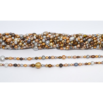 Fresh Water Pearl Multi colour/size Brown/Grey  41cm strand