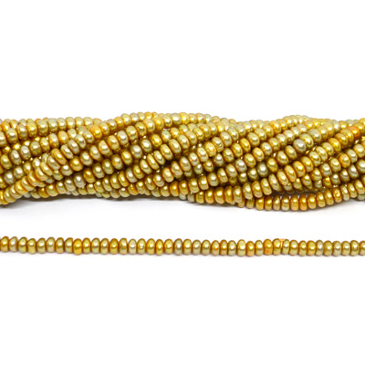 Freshwater Pearl dyed Green Gold Rondel/Button 4.5-5mm strand 150beads