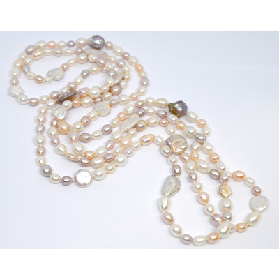 Freshwater Pearl Necklace knotted 180cm 6-14mm multicolour
