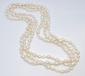 Freshwater Pearl Necklace Rice 6-8mm knotted 180cm-beads incl pearls-Beadthemup