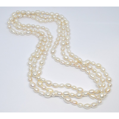 Freshwater Pearl Necklace Rice 6-8mm knotted 180cm
