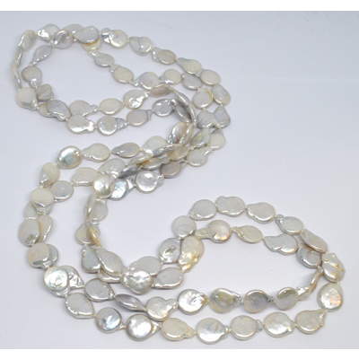 Freshwater Pearl Necklace Coin Baroque 12-13mm knotted 180cm
