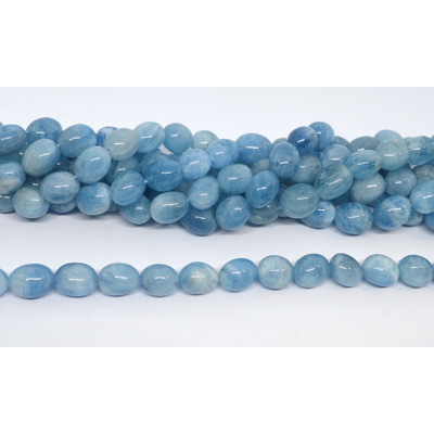 Aquamarine polished oval nugget 10x12mm strand 32 beads