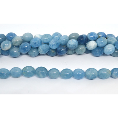 Aquamarine polished oval nugget 12x14mm strand 27 beads