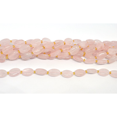 Rose quartz polished flat oval 10x14mm strand 24 beads