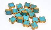 Turquoise Blue 14mm 4 leaf clover Composite w/Copper bezel EACH-beads incl pearls-Beadthemup