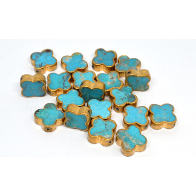 Turquoise Blue 14mm 4 leaf clover Composite w/Copper bezel EACH