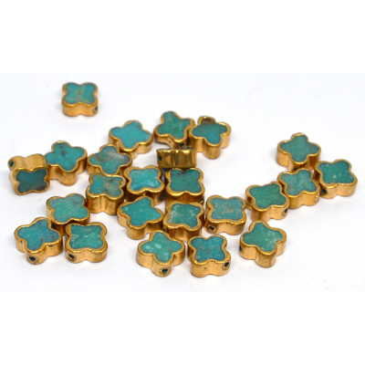 Turquoise Blue 8mm 4 leaf clover Composite w/Copper bezel EACH