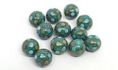 Turquoise round 15mm with copper and Turquoise inlay EACH BEAD-beads incl pearls-Beadthemup