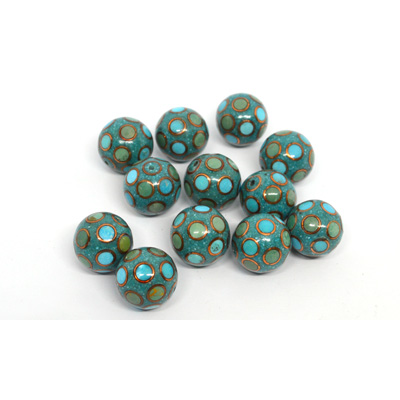 Turquoise round 15mm with copper and Turquoise inlay EACH BEAD