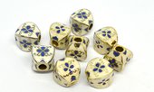 Cloisonne blue on white 10x12mm gold 4mm hole 2 pack-findings-Beadthemup