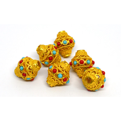 Gold plated Copper and enamel 3mm hole 15x13mm bead 2 pack