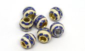 Cloisonne white/Navy  8.6x9.6mm gold 4mm hole 2 pack-findings-Beadthemup