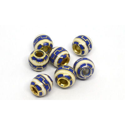 Cloisonne white/Navy  8.6x9.6mm gold 4mm hole 2 pack