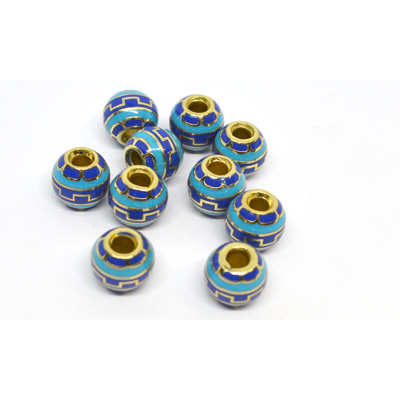 Cloisonne Aqua/Blue 9x10mm gold 4mm hole 2 pack
