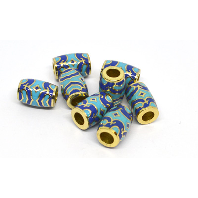 Cloisonne Aqua/Blue 11x8mm gold 4mm hole 2 pack