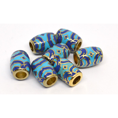 Cloisonne Aqua/Blue 13x10mm gold 4mm hole 2 pack