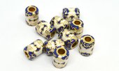 Cloisonne white/Navy  11x9mm gold 4mm hole 2 pack-findings-Beadthemup