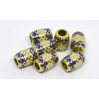 Cloisonne white/Navy  11x8mm gold 4mm hole 2 pack