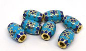 Cloisonne Aqua/Blue 13x9mm gold 4mm hole 2 pack-findings-Beadthemup