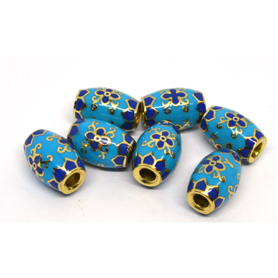 Cloisonne Aqua/Blue 13x9mm gold 4mm hole 2 pack