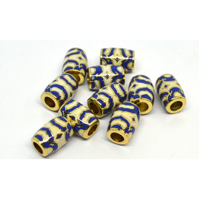 Cloisonne white/Navy  11x8mm gold 4mm hole 2 pack