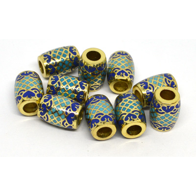 Cloisonne Aqua/Blue 11x8mm gold 4mm hole 2 pack