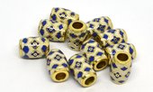 Cloisonne white/Navy  11x8mm gold 4mm hole 2 pack-findings-Beadthemup