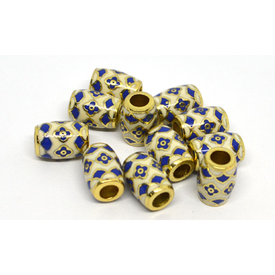Cloisonne white/Navy  11x8mm gold 4mm hole 2 pack